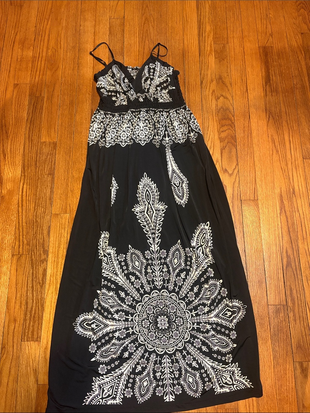 Black & White Bohemian Maxi Dress with Spaghetti Straps